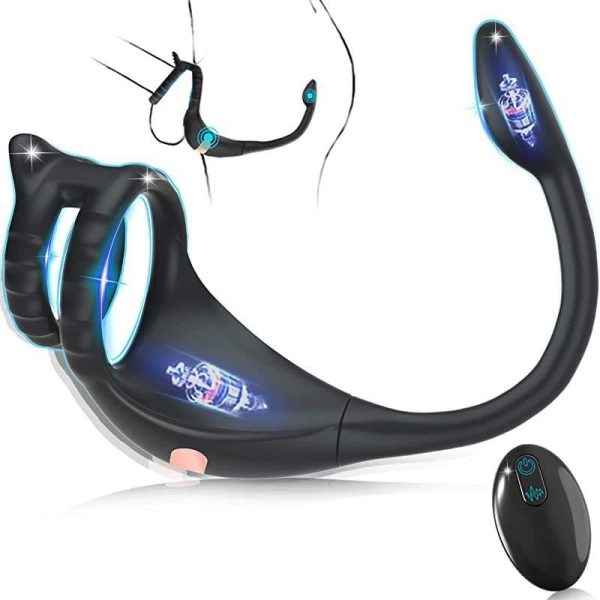Pleasure Anal Penis Double Ring Vibrator Prostate Massager Vibrating Cock Ring Taint Stimulator for Male Masturbator