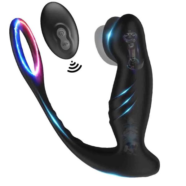 Wireless Remote Control Finger-Motion Wiggling Butt Plug Anal Vibrator Fingering Male Prostate Massager with Penis Cock Rings