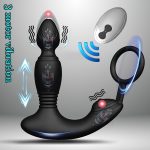 Thrusting Anal Vibrator Penis Ring With 3 Motors Remote Control Telescopic Prostate Massager With 10 Modes Anal Plug