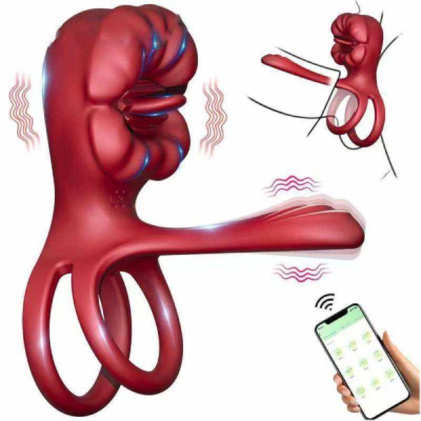 OEM Adults Silicone Cock Vibration Penis Rings Stimulating Erection Penis Sex Toys App Controlled Rose Tongue Sucking Anal