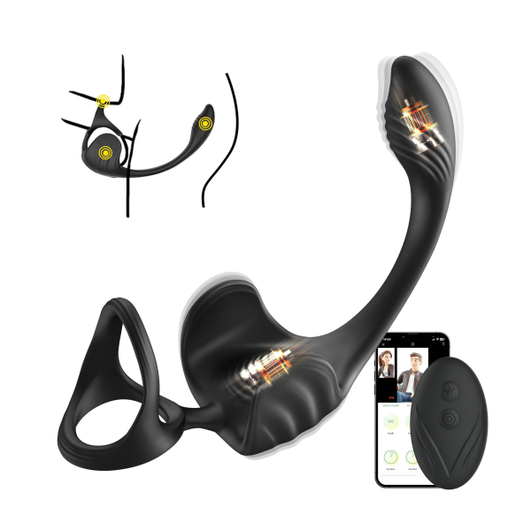 OEM 3 in 1 Penis Ring Vibration Anal Testicle Sex Toys APP Remote Control Prostate Massager Vibrating Cock Ring with Anal Plug
