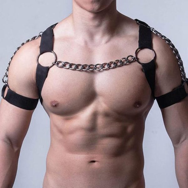 OEM Wholesale Chain Harness Adult Chest Bondage Leather PU Erotic Gay Fetish BDSM Sexual Punk Metal Chest Chain Belt