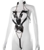 Full Body Harness Bra Leather for Women Lingerie Chain Rivet Top Cage Punk Goth Red Black Garter Belt Adjustable Plus Size Rave