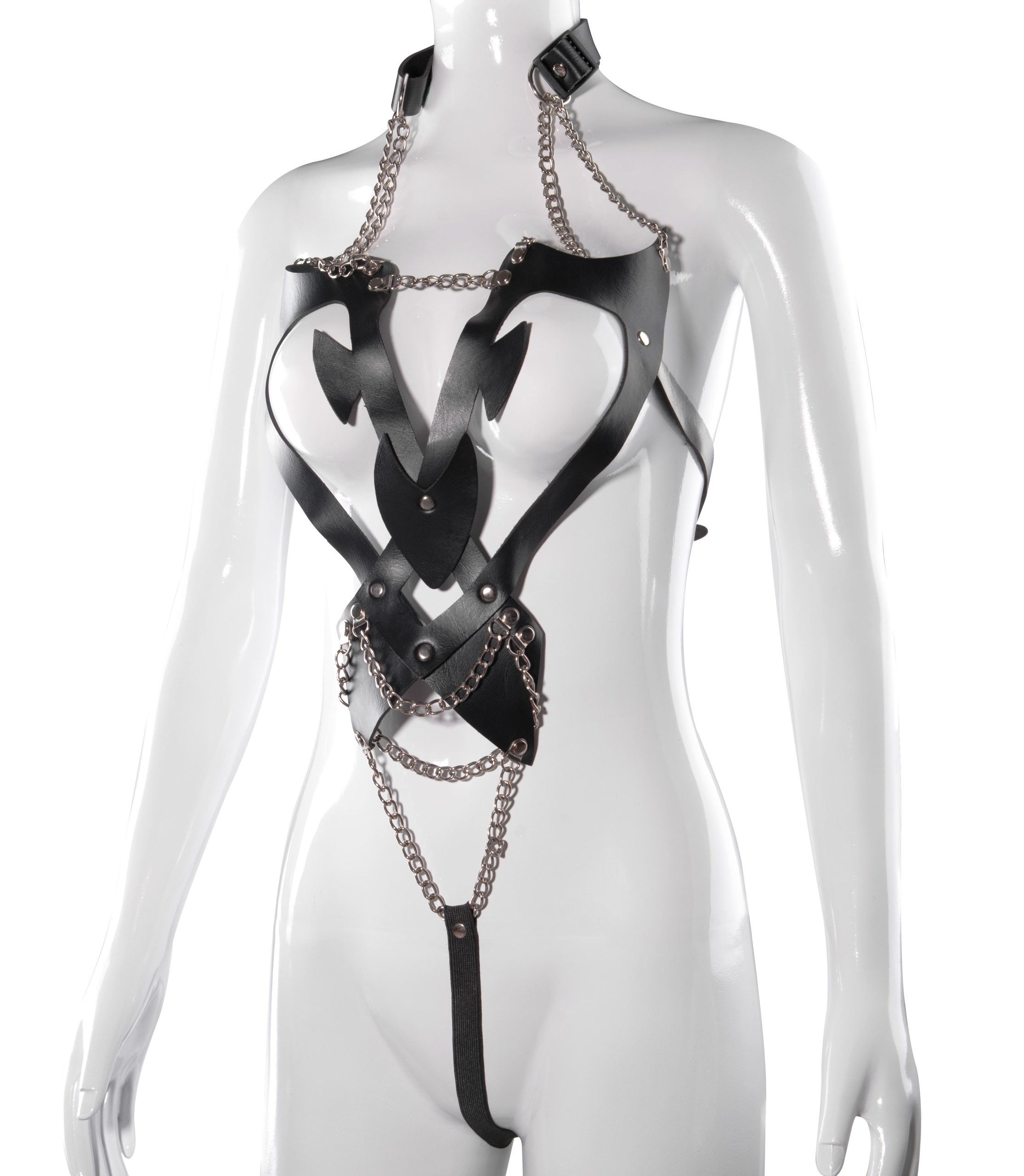 main_pic_0-507 Full Body Harness Bra Leather for Women Lingerie Chain Rivet Top Cage Punk Goth Red Black Garter Belt Adjustable Plus Size Rave - 图片 1