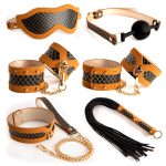 OEM 6 Pcs Female Sex Bondage Set for Couples Soft Leather Bdsm Sex Toys Bondage Fetish Handcuffs Anklecuffs Whip Paddle Collar