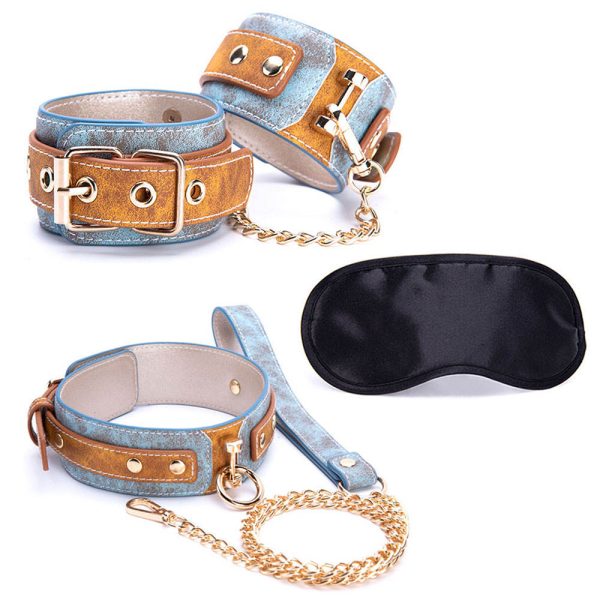 OEM Hot 3Pcs/set Sex Toys for Woman PU Leather SM Sex Bondage Set Hand Cuffs Collar Blindfold Erotic Sex Toy for Couple