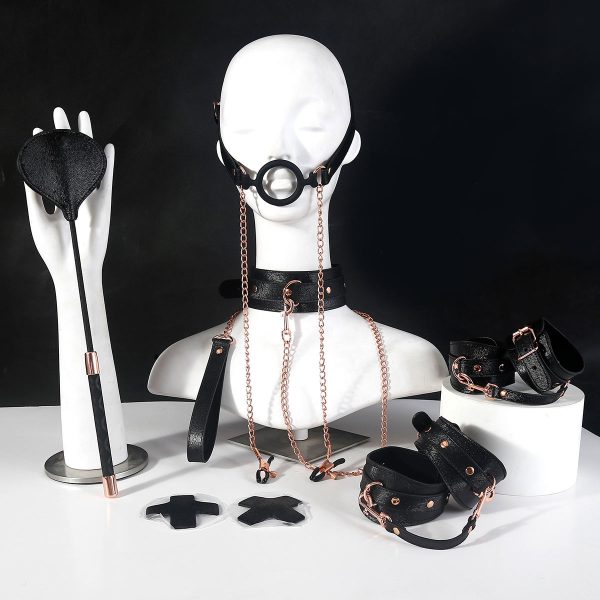 OEM SM 6PCS Kits New Painting Leather Bondage Sets Flirting Sex Toys Including Whips Mask and Handcuffs