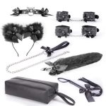 OEM Sexy Leather BDSM Kits Plush Sex Bondage Set Handcuffs Sex Games Whip Gag Nipple Clamps Sex Toy