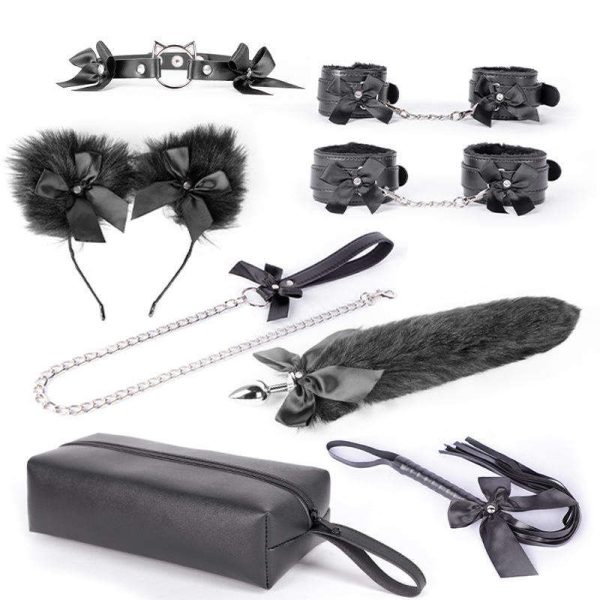 OEM Sexy Leather BDSM Kits Plush Sex Bondage Set Handcuffs Sex Games Whip Gag Nipple Clamps Sex Toy