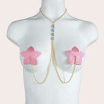 OEM Pink Pu Leather Nipple Cover Sexy Women Nipple Pasties Reusable Self Adhesive Silicone Nipple Stickers Necklace Chain