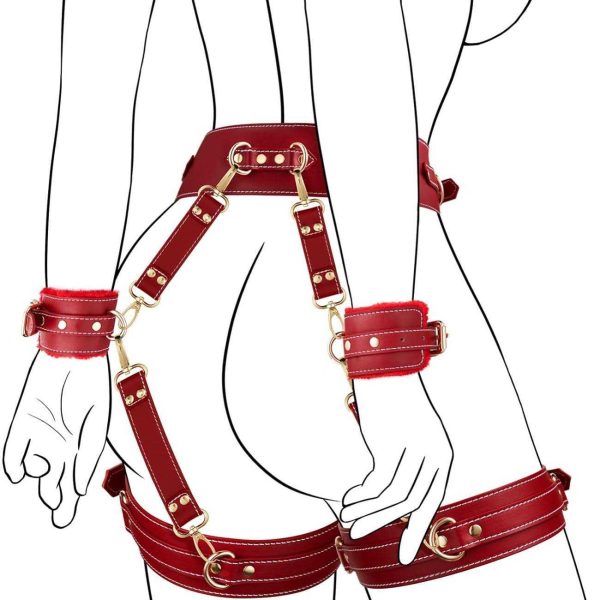 Sex Bondage BDSM Kit Restraints 7PCS Sets Adjustable Handcuffs Ankle Cuff Thigh Cuffs Blindfold Cross Strap Adult SM Games Toys