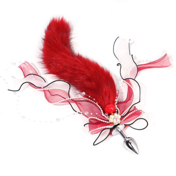 OEM Top Selling Colorful Long Plush Silver fox Tail Anal Plug SM Game Stainless Steel Anal Plug Big