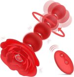 Remote Control Rose Vibrator LED Anal Beads Butt Plug Sex Toys with 10 Rotate Twist and Vibrating Modes