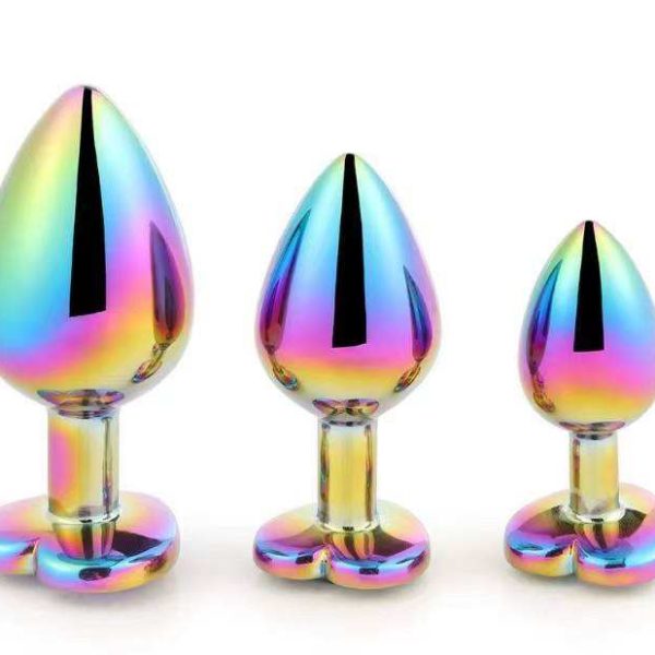 OEM 3 Size Colorful Mental Anal Plug Heart Shape Decoration Adult Butt Plug Sex Toys for Woman Anal Play