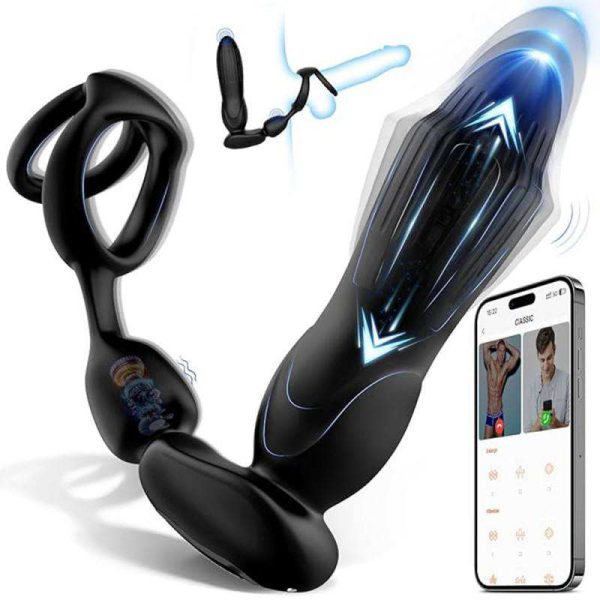 OEM APP Remote Control Thrusting Vibrating Anal Expansion Prostate Massager Anal Vibrator Butt Plug with Penis Rings Sex Toy