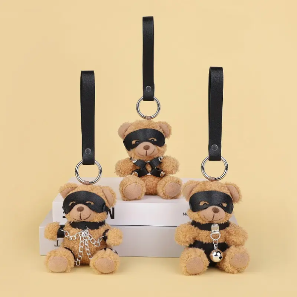 OEM Adult Bondage Bear Pendant Plush Sexy SM Toy Chain Bound Bell Bear Gift Leather Eye Patch Bear Violent
