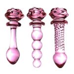 G-spot Anus Expansion Plugs Vagina Anal Stimulation Adult Sex Toys Crystal Pink Rose Flower Glass Dildo Anal Butt Plug for Woman