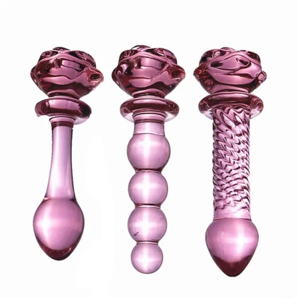 Rose Flower Penis Dildo Wholesale Glass Anal Beads Crystal Butt Anal Plug for Women Men