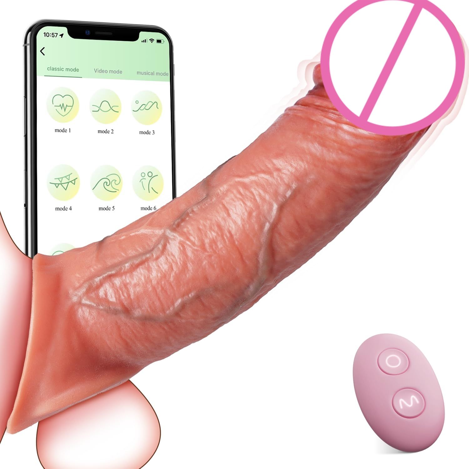 main_pic_0-770 App Remote Control Penis Sleeve Cock Sleeve Vibrator 4IN1 Realistic Male Men Sex Toys Penis Extender Vibrating Cock Ring - 图片 1