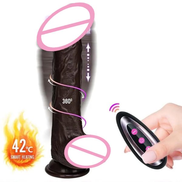 8.5Inch Remote Control Heating Telescopic Swing Penis Dildo Rotating Thrusting Vibrating Black Silicone Dildo With Suction Cup