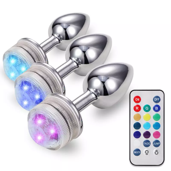OEM Metal Adult Game Lamp Sex Toys Women Wireless Remote Controlled Colorful Lamp Anal Light up Led Butt Plug for Men and Women