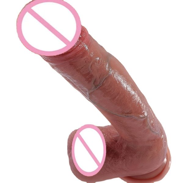 OEM Dark Brown Flesh Color Double Layer Liquid Silicone Dildo Mid-internal Inciting Realistic Dildo Sex Toy for Couple