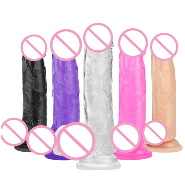 OEM Women's Natural Rubber Dildo with Colorful Artificial Crystal Realistic Design Soft Silicone Material