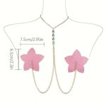 OEM Pink Pu Leather Nipple Cover Sexy Women Nipple Pasties Reusable Self Adhesive Silicone Nipple Stickers Necklace Chain - 图片 2