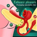 OEMAPPControl Lock Sperm Cock Ring Erection Adult Sex Toy Clitoral Anal Stimulation Dual Penis Ring Vibrator with Tongue Licking - 图片 3
