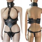 OEM Sexy Lingerie Fetish SM Leather Bra With Collar Restraint Chest Waist Bondage Harness Breast Flirting Sex Toys for Women - 图片 3