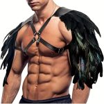 OEM High Quality Medieval Knight Gothic Male Feather Costume, Adjustable PU Leather Viking Warrior Cosplay Accessories - 图片 3