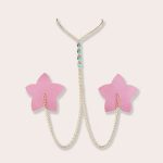 OEM Pink Pu Leather Nipple Cover Sexy Women Nipple Pasties Reusable Self Adhesive Silicone Nipple Stickers Necklace Chain - 图片 4