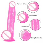 OEM Women's Natural Rubber Dildo with Colorful Artificial Crystal Realistic Design Soft Silicone Material - 图片 5