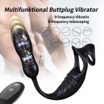 OEM Male Prostate Remote Control Anal Plug 9-Frequency Telescopic Double Vibration Double Ring Locking for Safer Sex - 图片 5