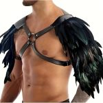 OEM High Quality Medieval Knight Gothic Male Feather Costume, Adjustable PU Leather Viking Warrior Cosplay Accessories - 图片 6