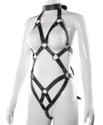 Full Body Harness Bra Leather for Women Lingerie Chain Rivet Top Cage Punk Goth Red Black Garter Belt Adjustable Plus Size Rave - 图片 6
