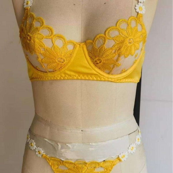 A New Two-piece Set of Halter Lace Mesh See-through Embroidered Lace with Triangle Pants and Sexy Underwear