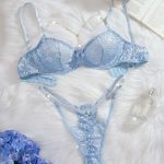 A New Style of Blue Mesh Lace Ribbon Lace See-through Sexy and Romantic Underwear with European and American Style