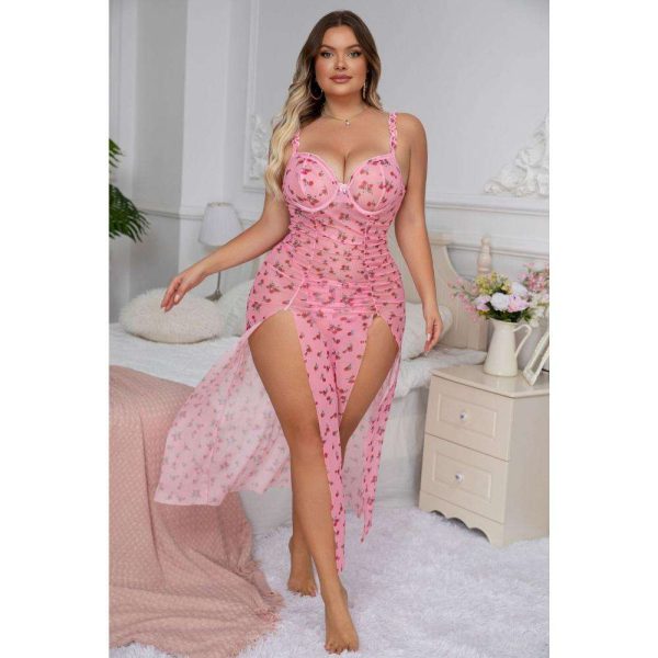 European and American Romantic Long Dress with Small Floral Prints, Sexy Slit, Hot and Seductive Romantic Halter Dress Set