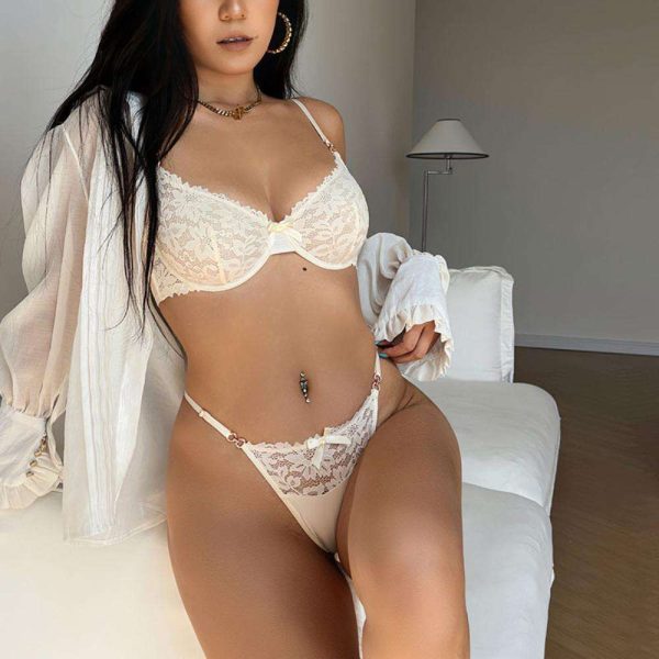 New Lace Sexy Lingerie From Europe and America Women's Diamond Buckle High-end Look Large Bust Small Look Anti-sagging Bra Set