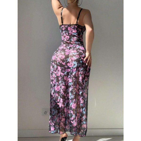 A New European and American Romantic Dress, Sexy, Alluring and Charming. a Two-piece Set with Lace Ribbons, Prints and Thongs