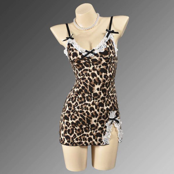 European and American Bestsellers, Sexy and Seductive Halter Lace Patchwork, Bow Split Halter Dress, Fun Pajamas