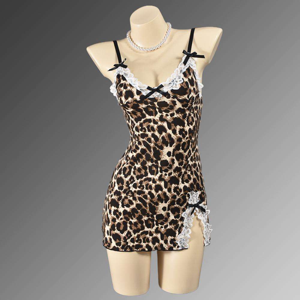 main_pic_0-1165 European and American Bestsellers, Sexy and Seductive Halter Lace Patchwork, Bow Split Halter Dress, Fun Pajamas - 图片 1