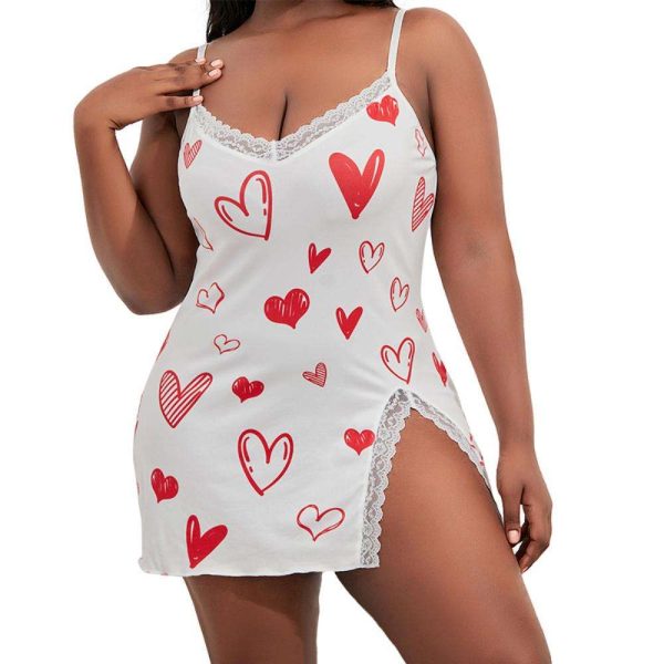 New Plus-size Romantic Pajamas From Europe and America, Sexy Lace-trimmed Dress, Nightgown, Slit in Multiple Colors