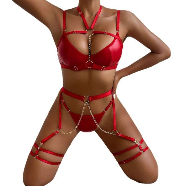 A Best-selling of European and American Adult Lingerie, Featuring a Chain, Neckband, Waist Belt and Steel Ring