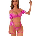 A Popular European and American Erotic Lingerie Set Featuring Feather Lace Patchwork Ankle Straps for a Sexy and Slimming Look