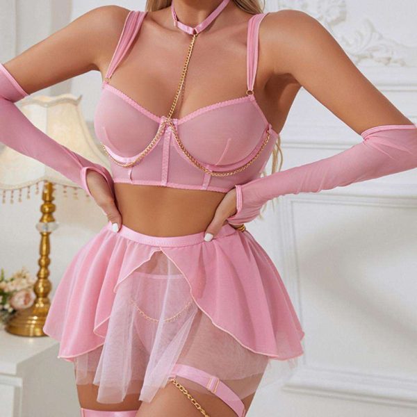 European and American Bestsellers: See-through Mesh Back Tie Sex Underwear, Skirt, Gloves, Hosiery Sex Suit