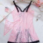 A New European and American Style Lace Sexy Bow, Lace Mesh Transparent and Interesting Halter Dress with Thongs