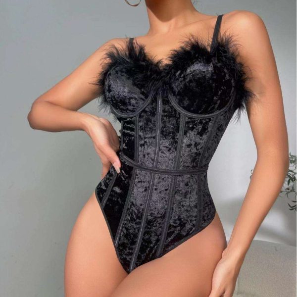 A Popular Lace Tight and Sexy Halter Feather Bra Set From Europe and America, a Charming and Sexy One-piece Dress