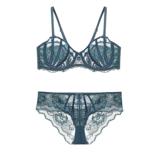 European and American Lace Bra and Underwear Anti-sagging Underwear Set, Feminine Ultra-thin Large-bra and Petite Underwear Set